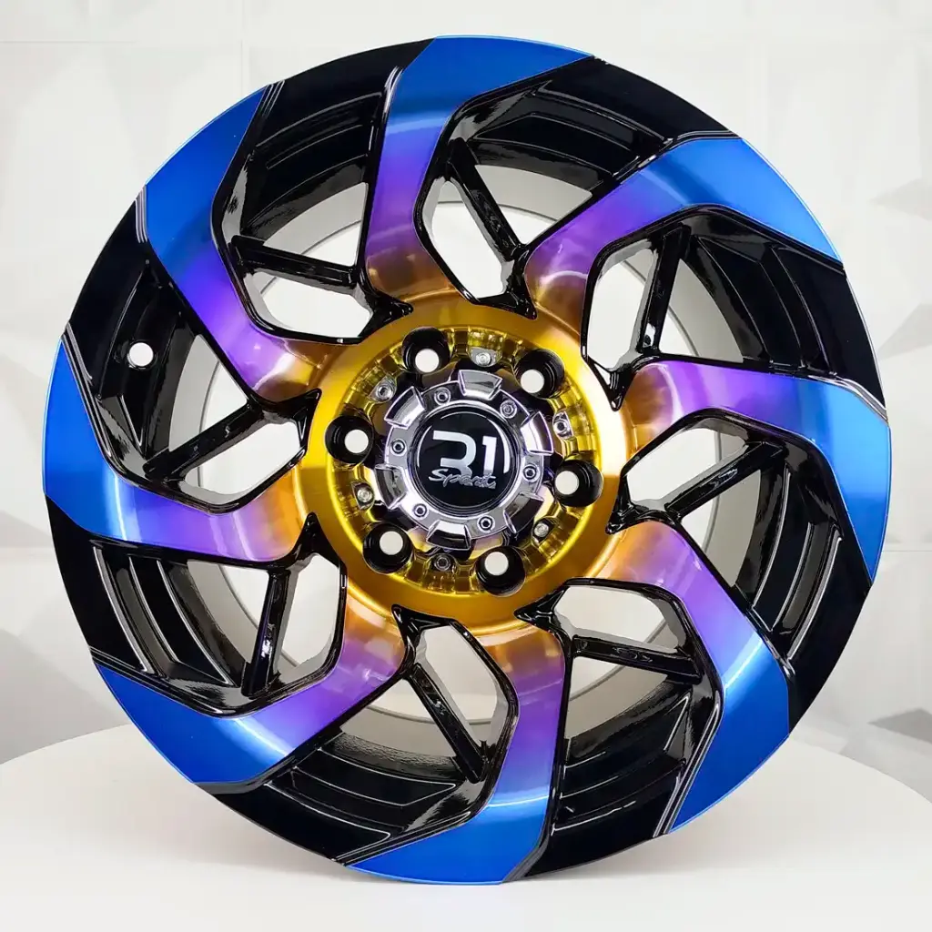 RIN 15X10 6-139.7 R1 SPORT DX653 BLACK MACHINE FACE+RAINBOW ET-44 CB110.1 