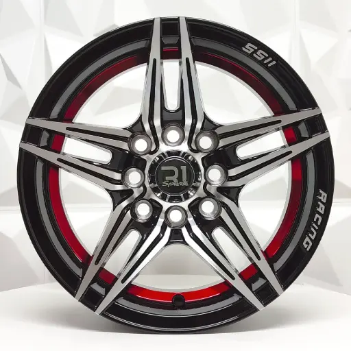 [132144] RIN 13X5.5 4-100/114.3 R1 SPORT L2071 BLACK MACHINE FACE RED UNDERCUT* ET18 CB73.1